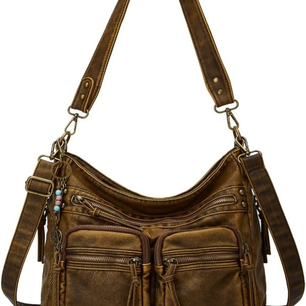 Worldlyda Large Crossbody Bags for Women Multi Pockets Shoulder Bags Soft Vintag